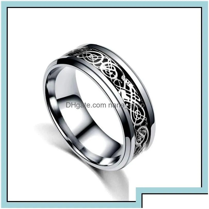 band rings fashion 8mm wedding ring for men women retro celtic dragon inlay red carbon fiber size 613 drop delivery jewelry otsud