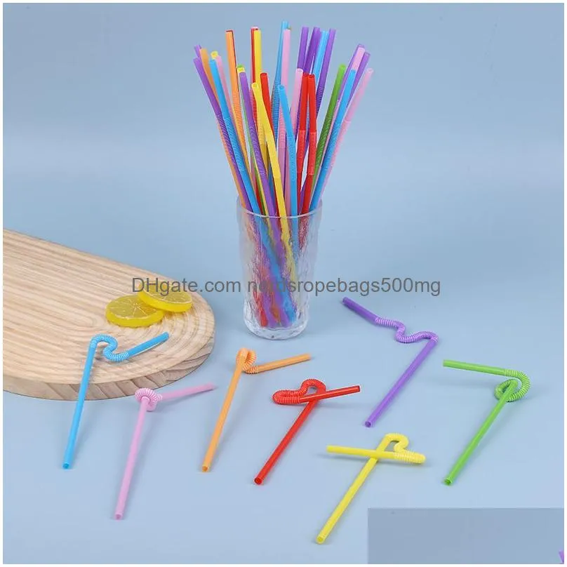 Disposable Plastic Straws 100Pcs/Lot Colorf Disposable Plastic Curved Drinking Sts Wedding Party Bar Drink Accessories Birthday Drop D Dhofk