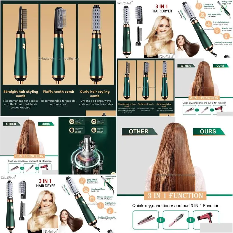 Hair Dryers Dryers New Hair Dryer Comb Air Curling For Roller Blow Ionic Straightening Brush Quick Dry Curler Drop Delivery Hair Produ Dh6Gn