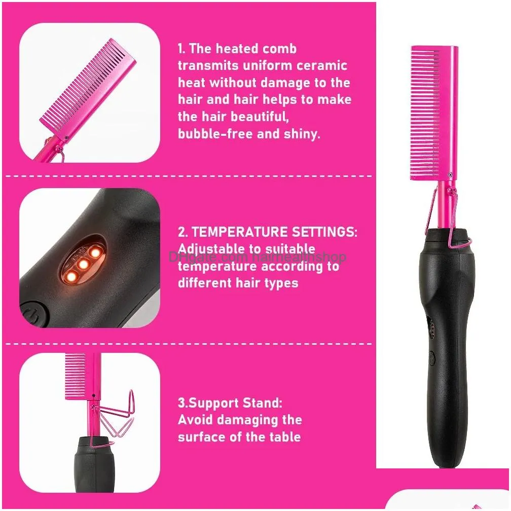 Hair Salon Irons 3 In 1 Comb Straightener Electric Hair Curler Wet Dry Use Flat Heating For Drop Delivery Hair Products Hair Care Styl Dhi1R