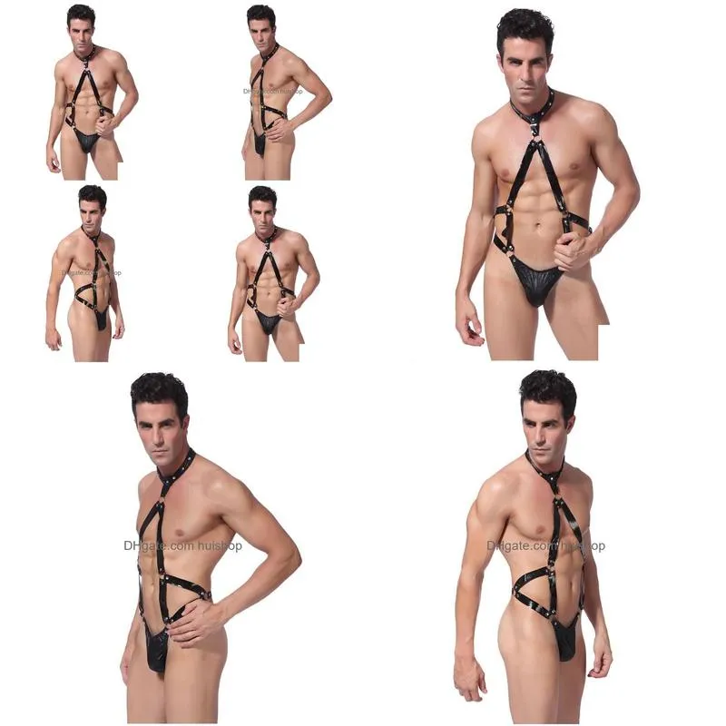 sexy set bodysuit mens leather thong erotic lingerie jumpsuit bar bandage sexy underwear latex bodysuits porn body teddies