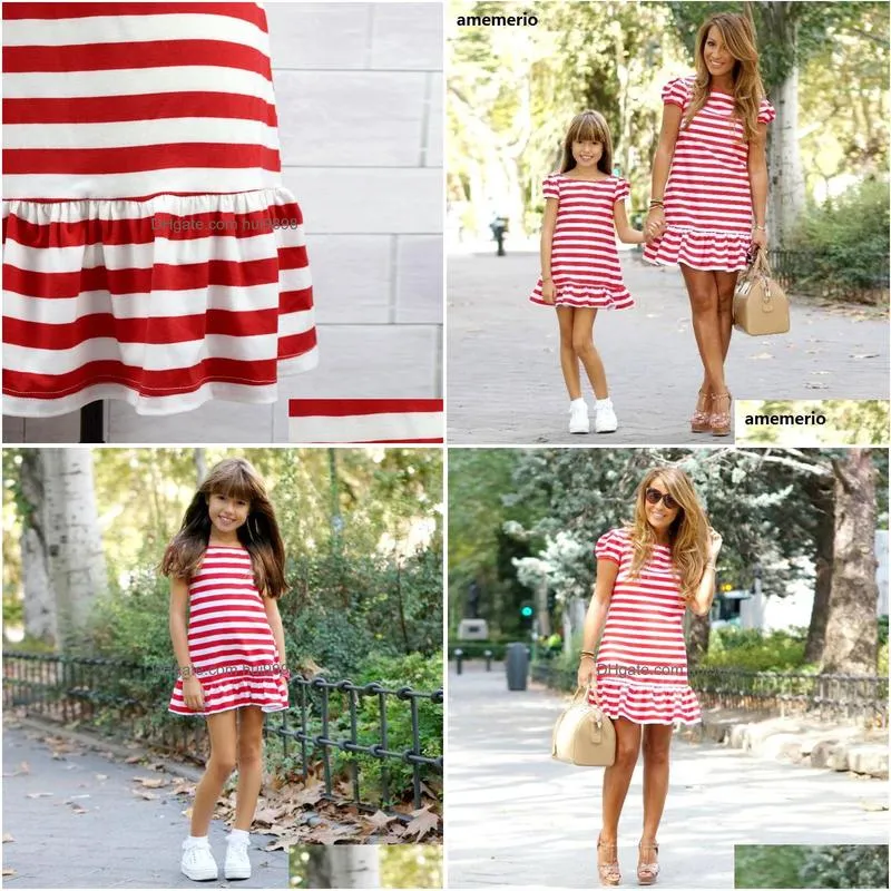 Family Matching Outfits Clothes Striped Mother Daughter Dresses Short Sleeve Girl Big Sister Kids 230601 Drop Delivery Baby Maternit Dhvyb