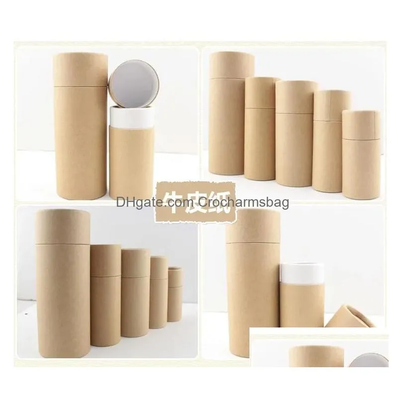 Gift Wrap 50Pcs Hard Kraft Paper Box With Lid Jar Cylindrical Cardboard Boxes Essential Oils Tube Package1 Drop Delivery Dhiq8