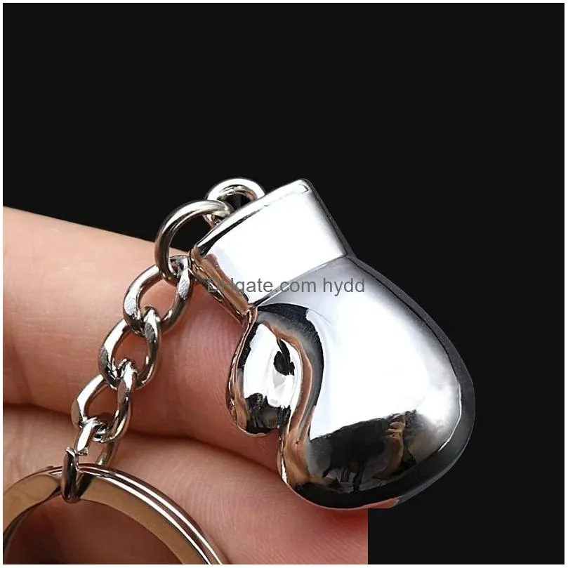 fashion men boxing gloves pendant keychain collectable 3d metal boxer movement fighting jewelry mens car keyring club match gift