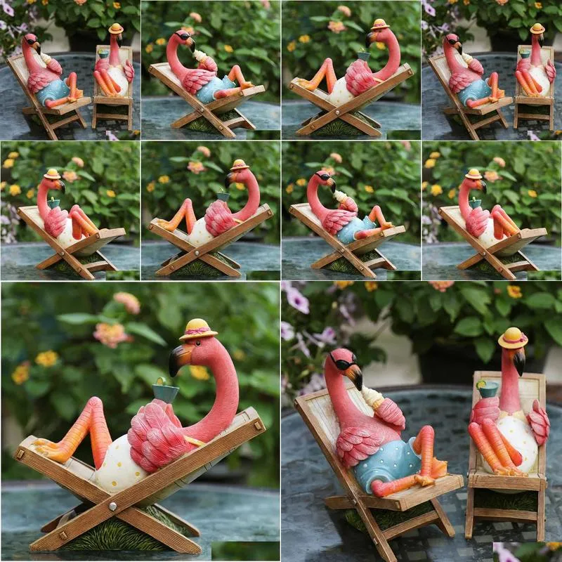 summer flamingos garden decor yard patio lawn funny fairy ornaments outside figurine home decorations