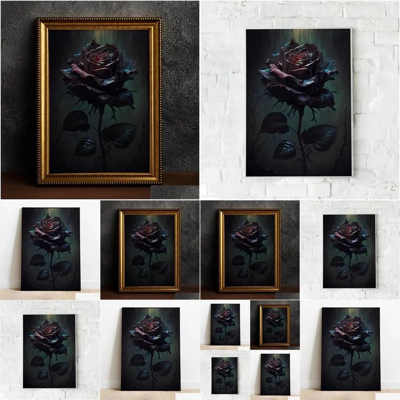 gothic black rose art art poster print home decor vintage floral poster