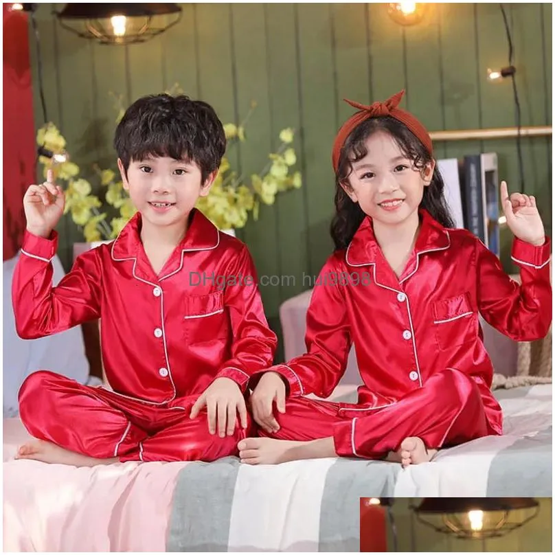 Pajamas 3 5 7 9 11 13 Years Children Satin Pajama Sets Pyjamas Kids Baby Sleepwear Girls Teen Silk Pjs 231020 Drop Delivery Maternit Dhxuy