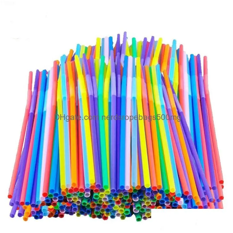 Disposable Plastic Straws 100Pcs/Lot Colorf Disposable Plastic Curved Drinking Sts Wedding Party Bar Drink Accessories Birthday Drop D Dhofk