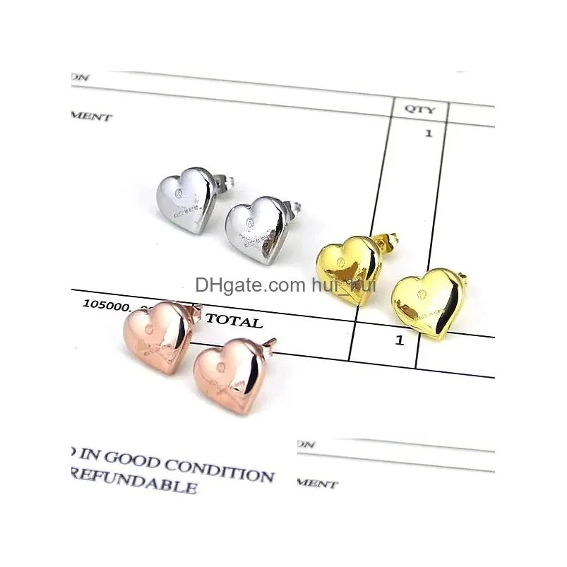 stud top quality luxury women fashion heart love stud classic size stainless steel couple gifts designer jewelry engagement earrings