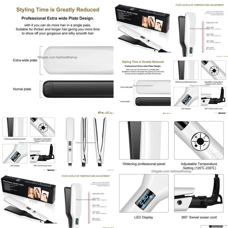 Hair Salon Irons Ceramic Flat Iron Hair Straightener Fast Heating Ptc Styling Mtifunctional Smoothing For Dry Wet Drop Delivery Hair P Dhdyj