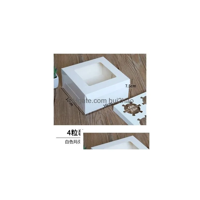 20pcs white kraft paper box with window 1 2 3 4 6 8 hole cupcake box insert small large cake packing muffin cardboard199c