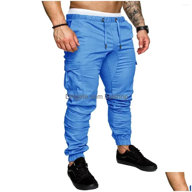 mens pants cargo male slim fit overalls solid color trousers multi-pocket casual pantalon de travail pour homme 2023