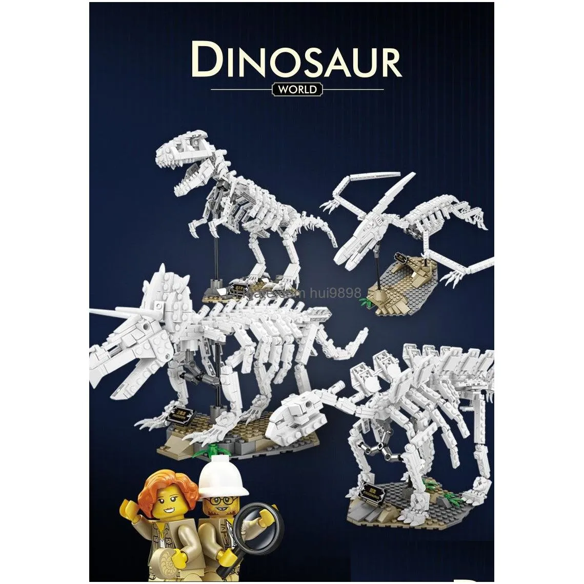 wholesale dinosaur build block custom dinosaur bone luminous skeleton model build bricks small particle dinosaur toy skeleton block lepin christmas toy for