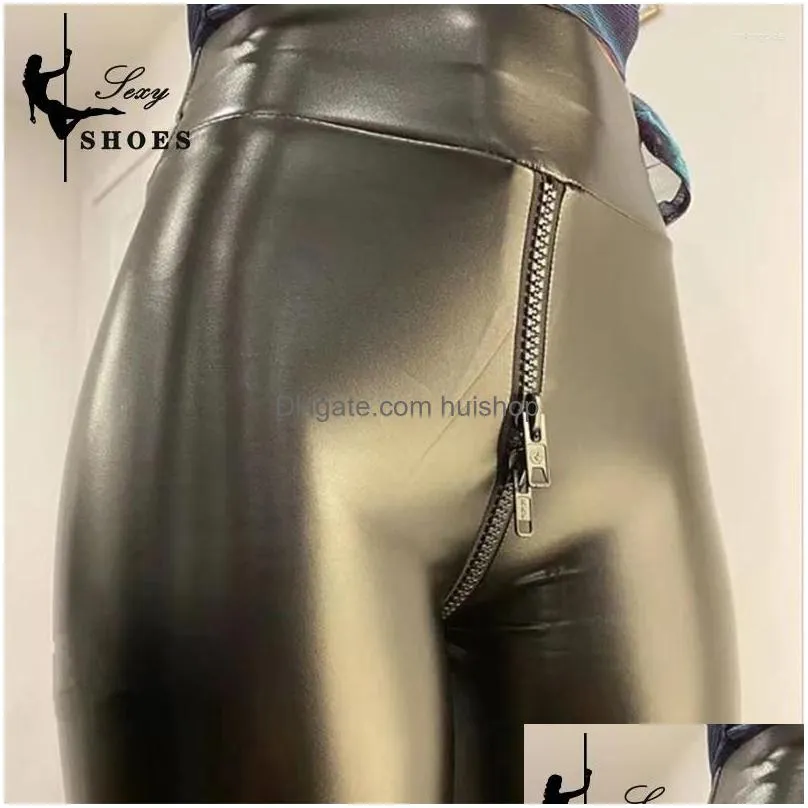 womens leggings sexy open crotch pants for women black matte leather double zipper bodycon trousers ladies exotic slim nightclub