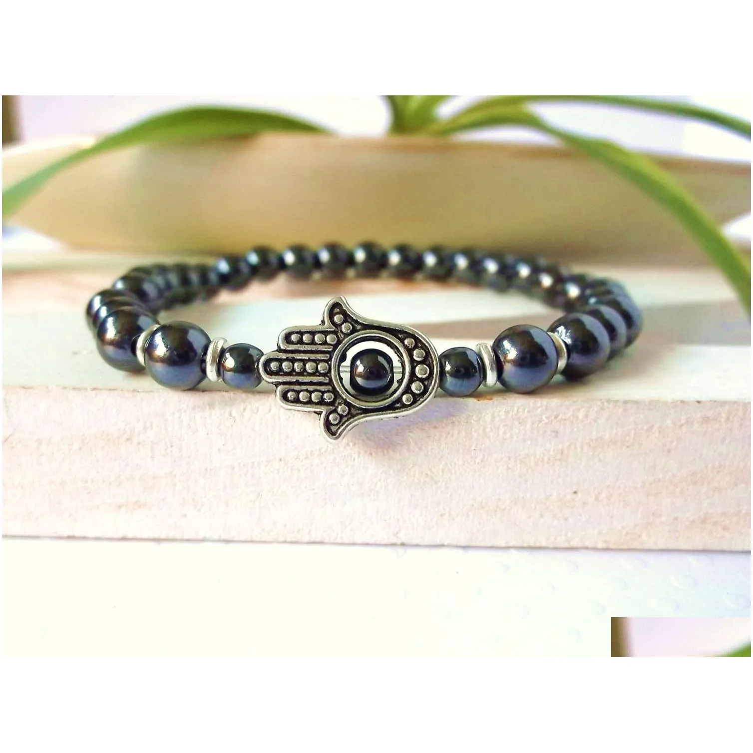 Beaded Sn0302 Trendy Stone Bracelet Hamsa Hematite Mans Heavy Bacelet Hand Christmas Gift For Men 328S Drop Delivery Jewelry Bracelet Otagp