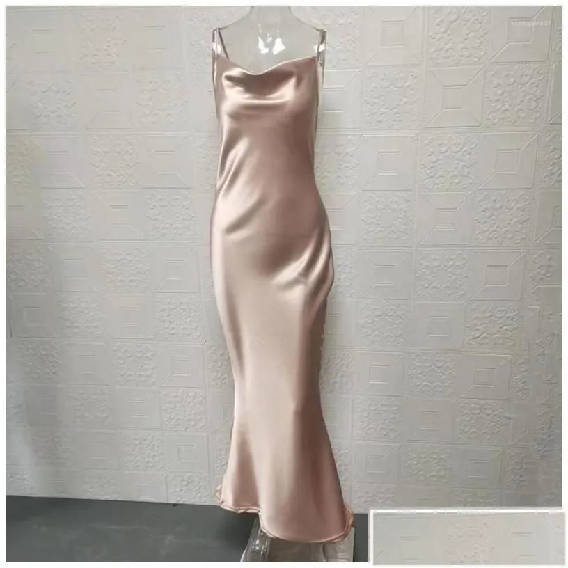 basic casual dresses evening women dress backless smooth satin sling midi summer clothing drop delivery apparel womens dha8l