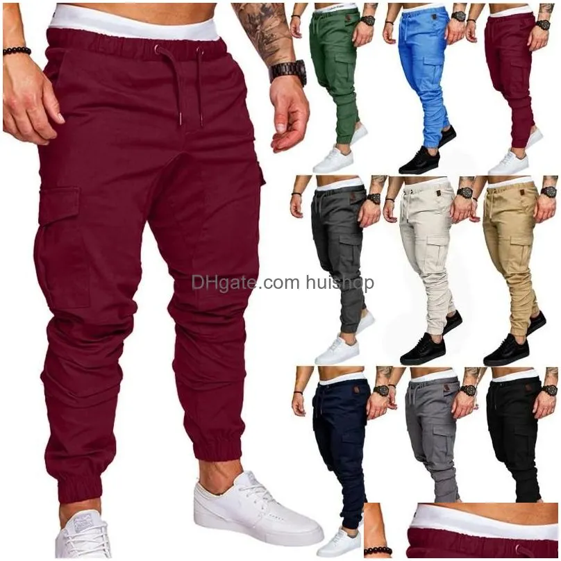 mens pants cargo male slim fit overalls solid color trousers multi-pocket casual pantalon de travail pour homme 2023