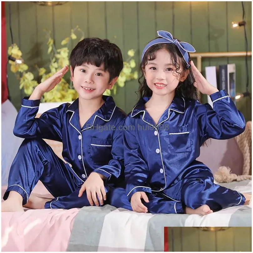 Pajamas 3 5 7 9 11 13 Years Children Satin Pajama Sets Pyjamas Kids Baby Sleepwear Girls Teen Silk Pjs 231020 Drop Delivery Maternit Dhxuy
