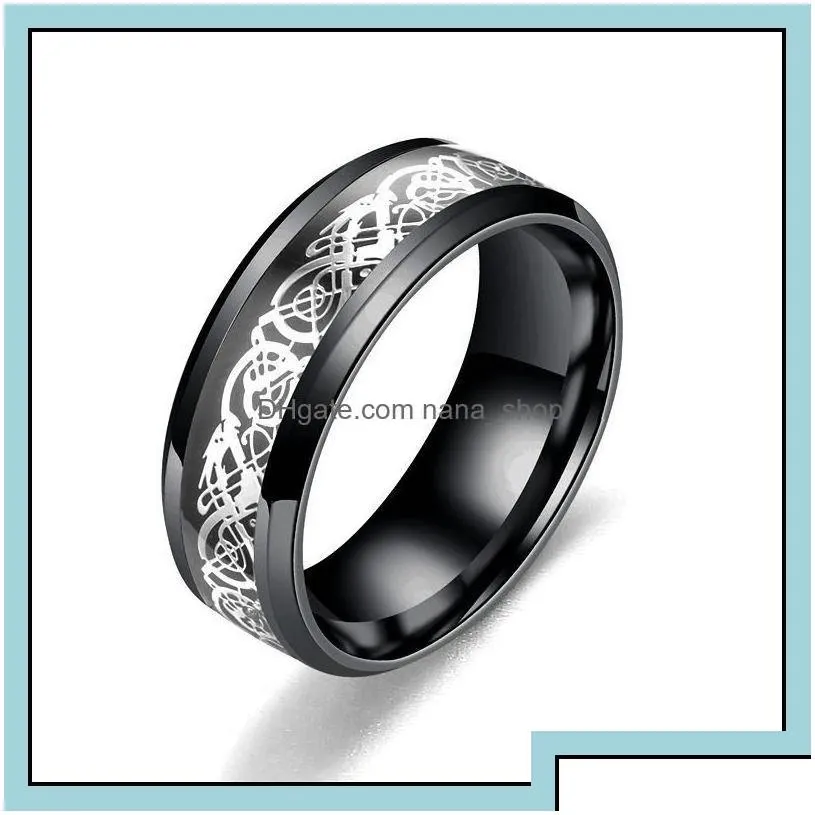 band rings fashion 8mm wedding ring for men women retro celtic dragon inlay red carbon fiber size 613 drop delivery jewelry otsud