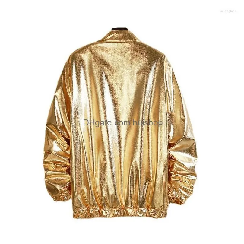 mens jackets shiny gold metallic varsity coats men 2023 spring nightclub disco dance mens bomber jacket stage prom streetwear 3xl