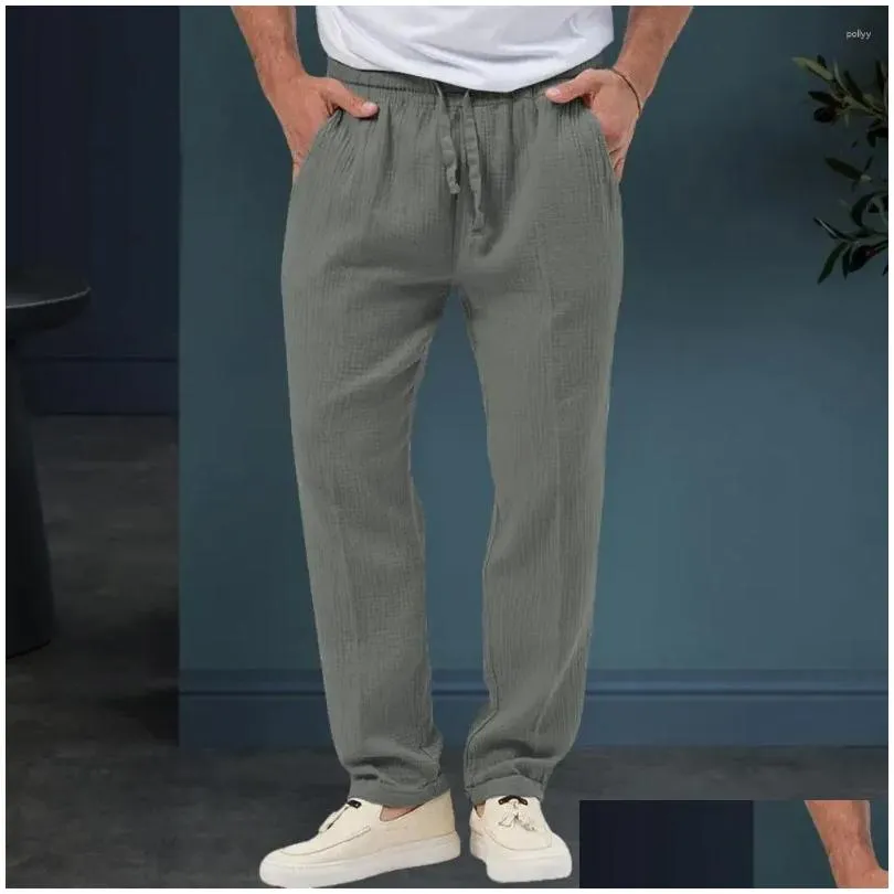 mens pants men autumn casual long elastic drawstring waist pockets jogging solid color breathable fitness trousers