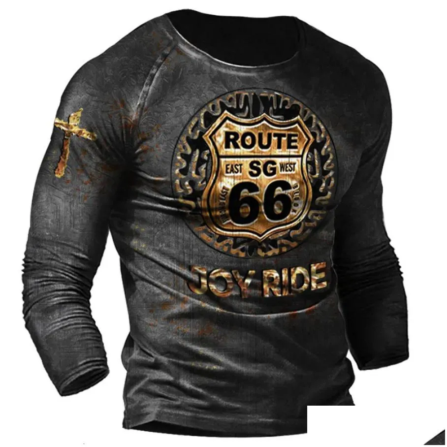 mens 3d t-shirts mens t-shirts t-shirts long sleeve 3d print top casual cotton vintage t shirt route 66 tee loose sports o-neck clothing 5xl