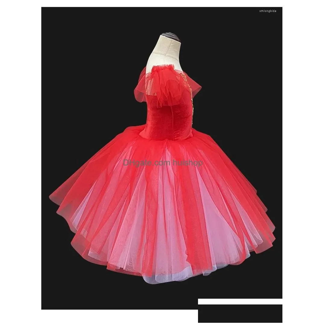 stage wear red ballet dress long dance skirt for adult children professional belly costumes tutu skirts