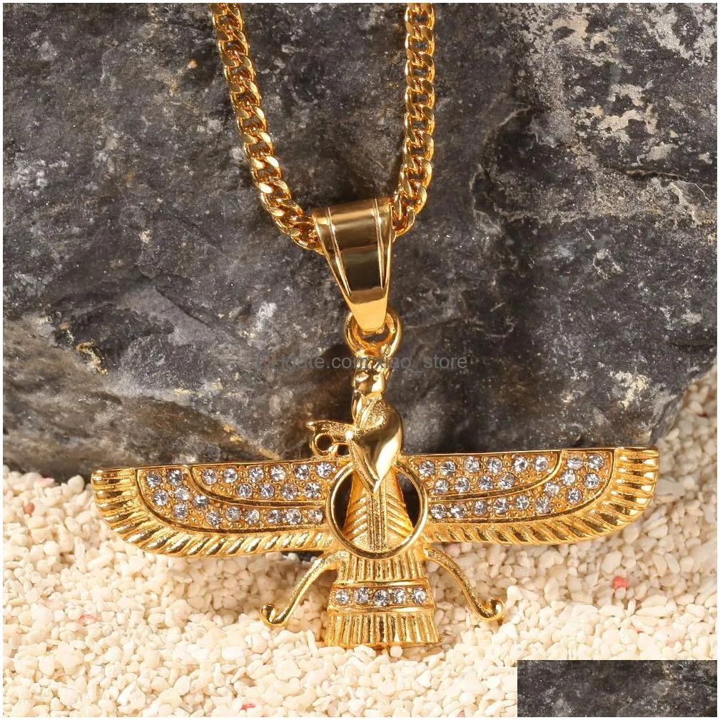 Pendant Necklaces Fashion Stainless Steel Bling Diamond Egyptian Myth  Portrait Mens Necklace Hip Hop Raper Jewelry Gifts For M Dhgve