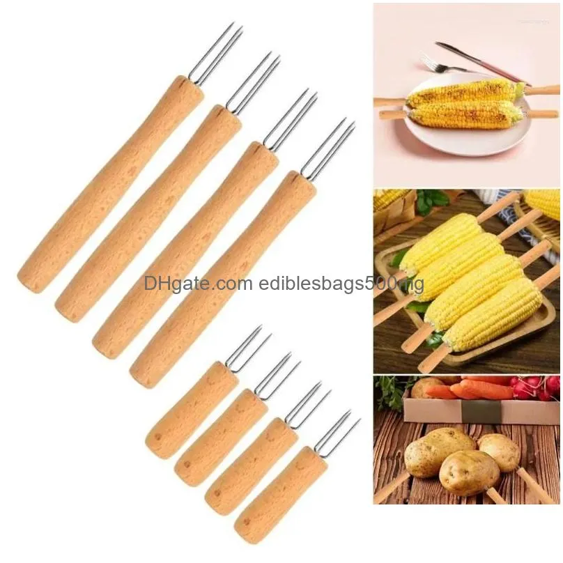 forks durable cooking tools set of 4 stainless steel potato with beech wood handle reusable corn skewers peeling for