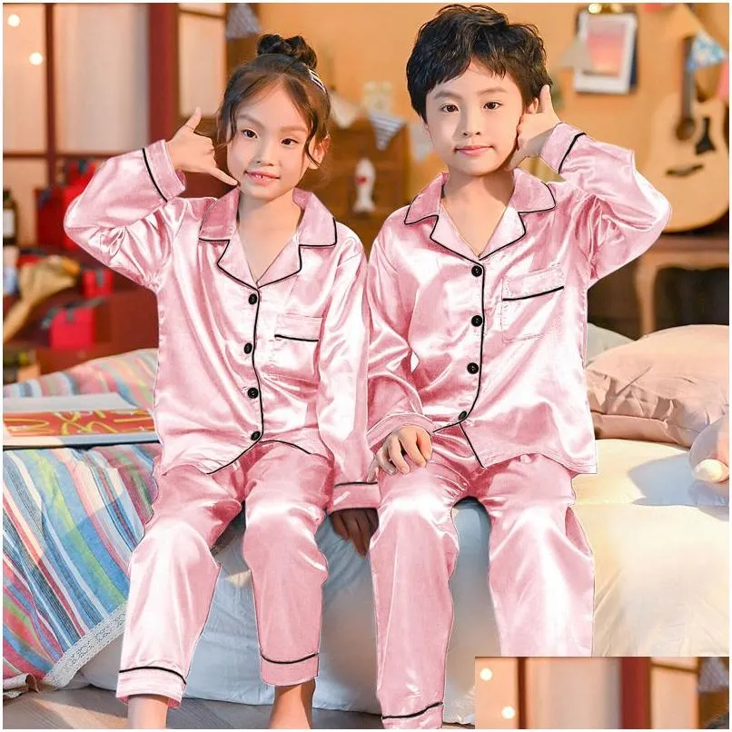 pajamas childrens kids pyjamas silk satin tops pant autumn winter long sleeve sleepwear nightwear girls boys pajama sets teen 230601