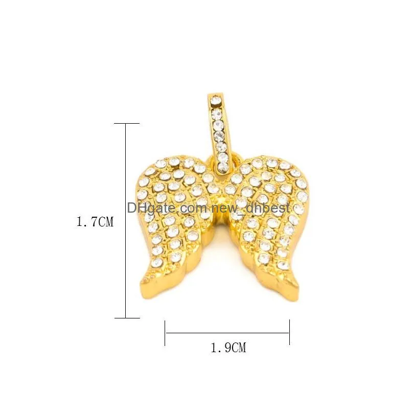 Pendant Necklaces Mens Hip Hop Jewelry Sets Mini Square Ruby Sapphire Fl Crystal Diamond Angel Wings Pendant Gold Chain Necklaces For Dhrie