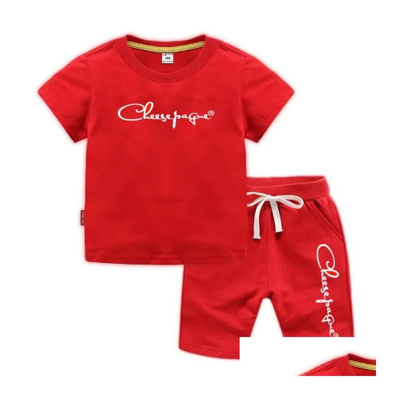 children baby summer clothes sets boys t-shirt tops drawstring shorts casual sportwear outfits