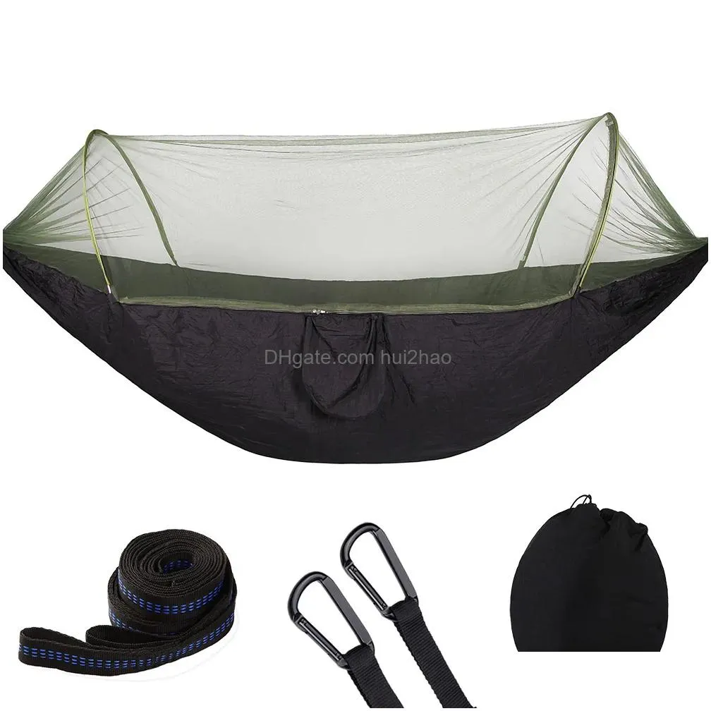 2020 camping hammock with mosquito net popup light portable outdoor parachute hammocks swing sleeping hammock camping stuff2637550