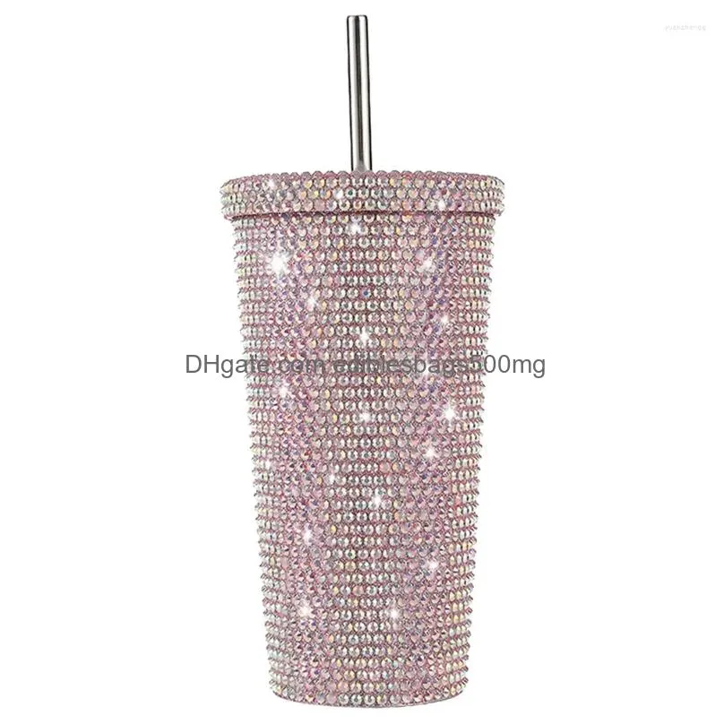 water bottles 500ml straw travel mug sparkling rhinestone insulated cup leakproof 304 stainless steel for outdoor