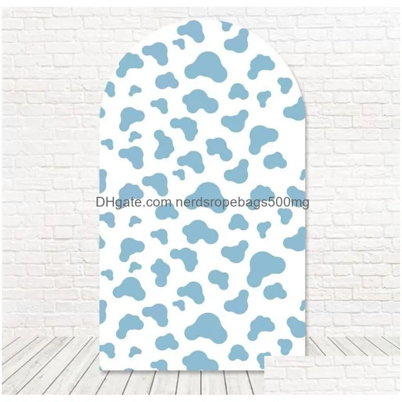 Party Decoration Blue Cow Prints Arch Er Po Backdrop Baby Shower Birthday Double-Sided Pography Background Fabric Studio Drop Deliver Dhehy