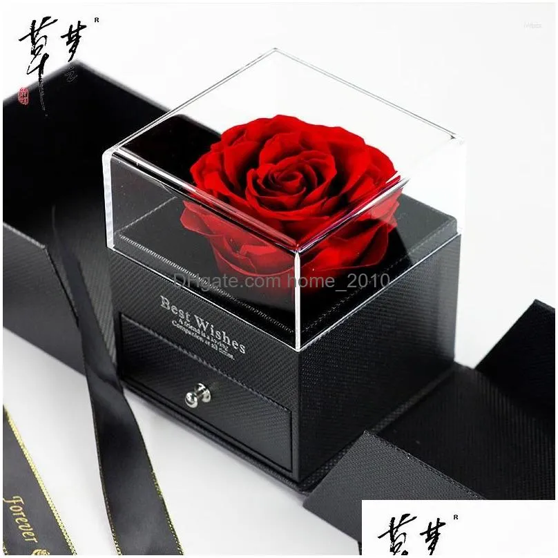 decorative flowers romance simulation rose flower jewelry box ornaments festival party necklance ring double drawer gifts decorations