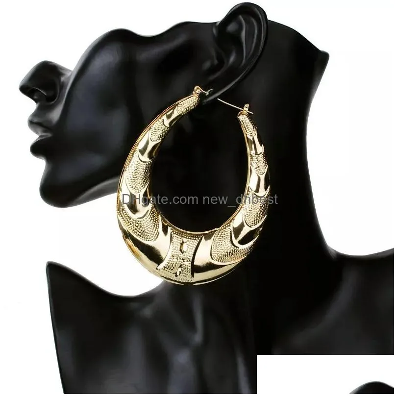 Hoop & Huggie Whole- Gold Large Big Metal Circle Bamboo Hoop Earrings For Women Jewelry Fashion Hip Hop Exaggerate Earring283Y Drop D Dhdks