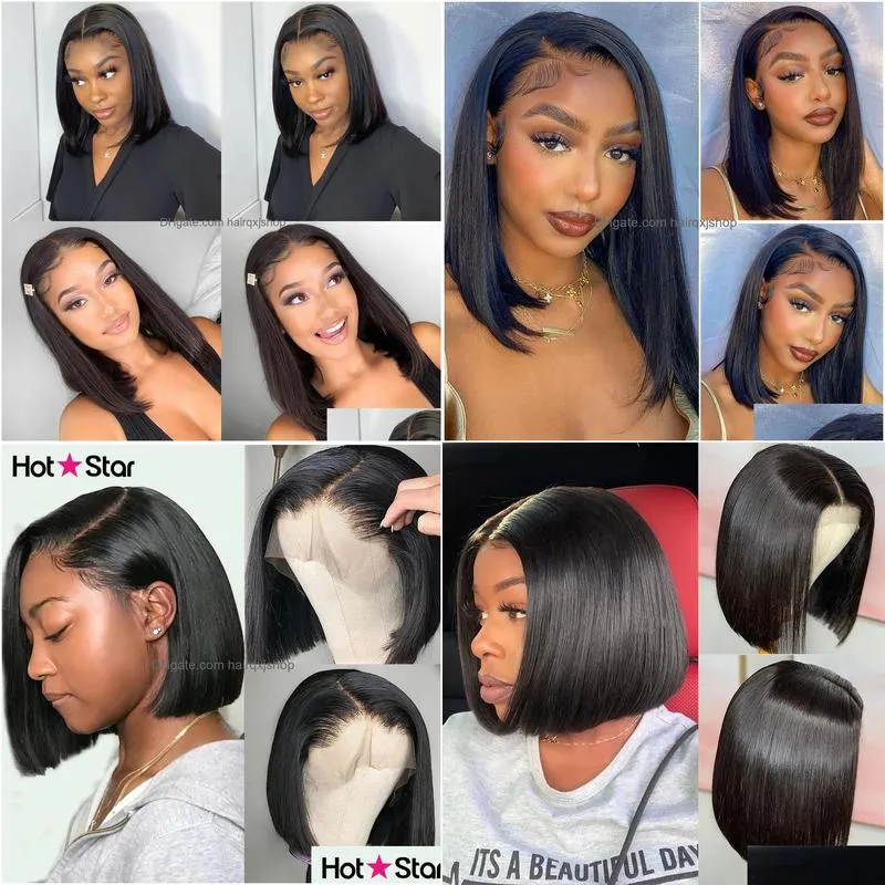 Synthetic Wigs Wigs 180 Density Short Bob Wig Glueless Closure Human Hair For Women Brazilian Straight Preplucked Drop Delivery Hair Dhzvz