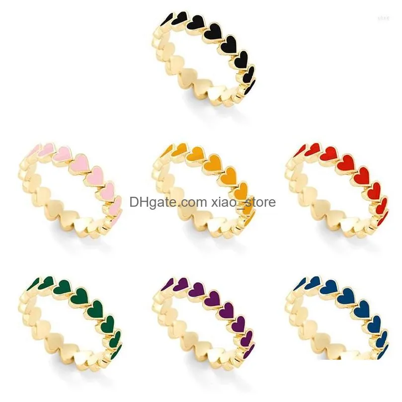 Cluster Rings Alloy Oil Drip Love Ring Mticolor Peach Heart Exquisite Versatile Fashion Jewelry Hand Decoration Drop Delivery Dhhay