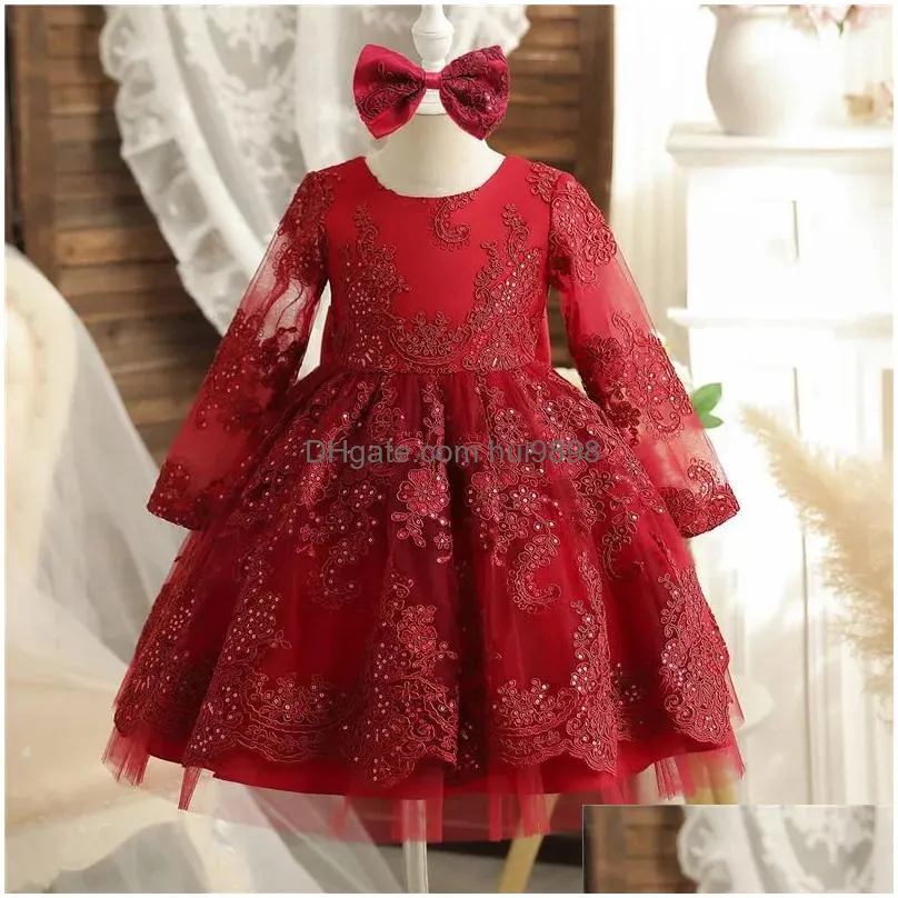 Girls Dresses 12M Baby Girl 1 Year Birthday Dress Born Christening Gown Infant Toddler Baptism Little Vestidos 240131 Drop Delivery Dhfrc