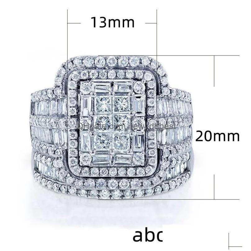 Wedding Rings Fl Bling Crystal Zircon Wedding Rings For Women Cubic Zirconia Sier Color Large Engagement Ring271D Drop Delivery Jewel Dhlxv