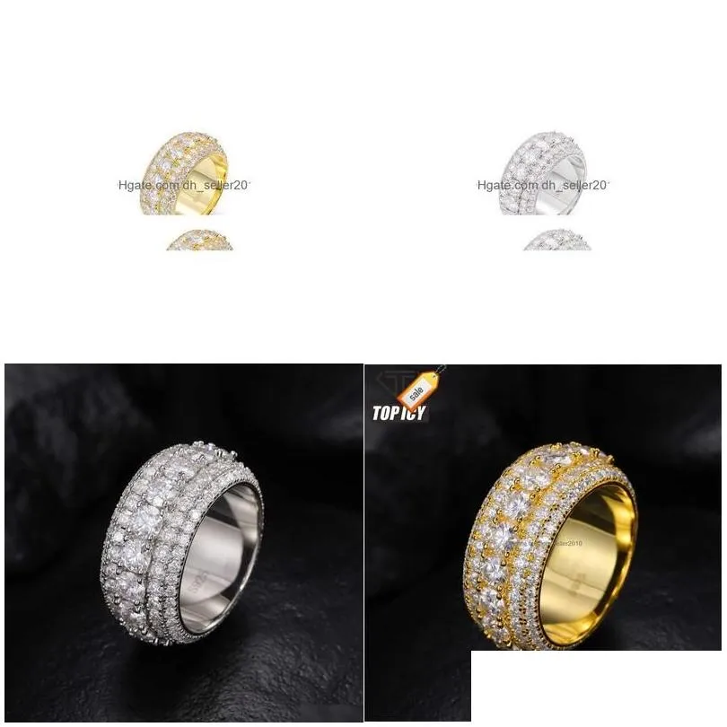 Band Rings Luxury 5 Rows Moissanite Ring Pass Diamond Tester 925 Sterling Sier Shiny Fashion Jewelry Rings Men Drop Delivery Jewelry R