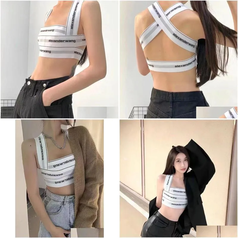 Women`S Tanks & Camis Y Fashion Striped Letter Tie Corset Top Women Tight Sling Cross Cutout Street Party Y2K Clothes Crop Summer 2205 Dh46N