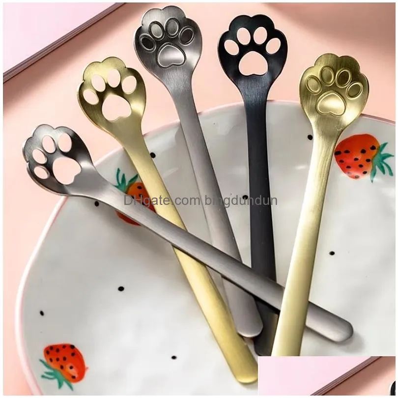 Spoons Hollow Cartoon Coffee Tea Spoon Stainless Steel Cat Dog Claw Dessert Ice Cream Tableware Dinner Ctery Set Kitchen Drop Delivery Dht3N