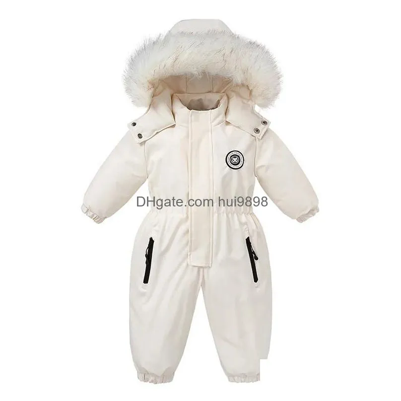 rompers autumn and winter baby jumpsuit warm ski suit plus velvet boys overalls girl clothes waterproof children jacket 13yrs 231020