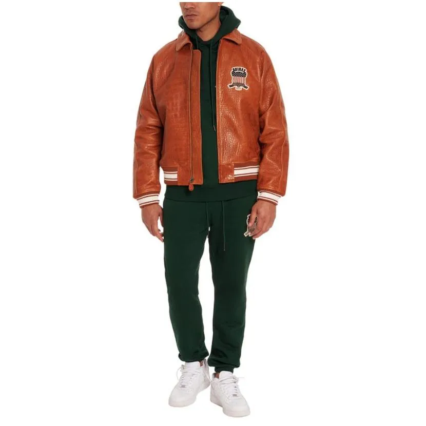 Men`S Jackets Alligator Grain Orange Bomber Leather Jacket Usa Size Avirex Casual Athletic Thick Sheepskin Flight Suit Cool Jacketstop Ot4Ag