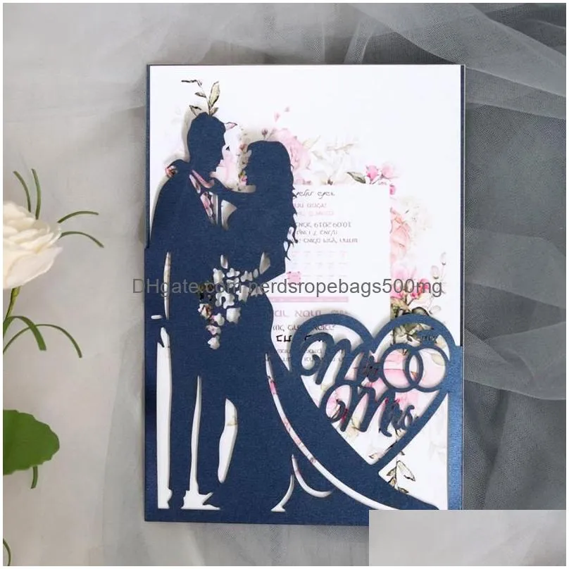 Greeting Cards 10 Set Customize Laser Cut Wedding Invitations Card Bride And Groom Mr Mrs Envelopes Party Supplies Drop Delivery Dhati