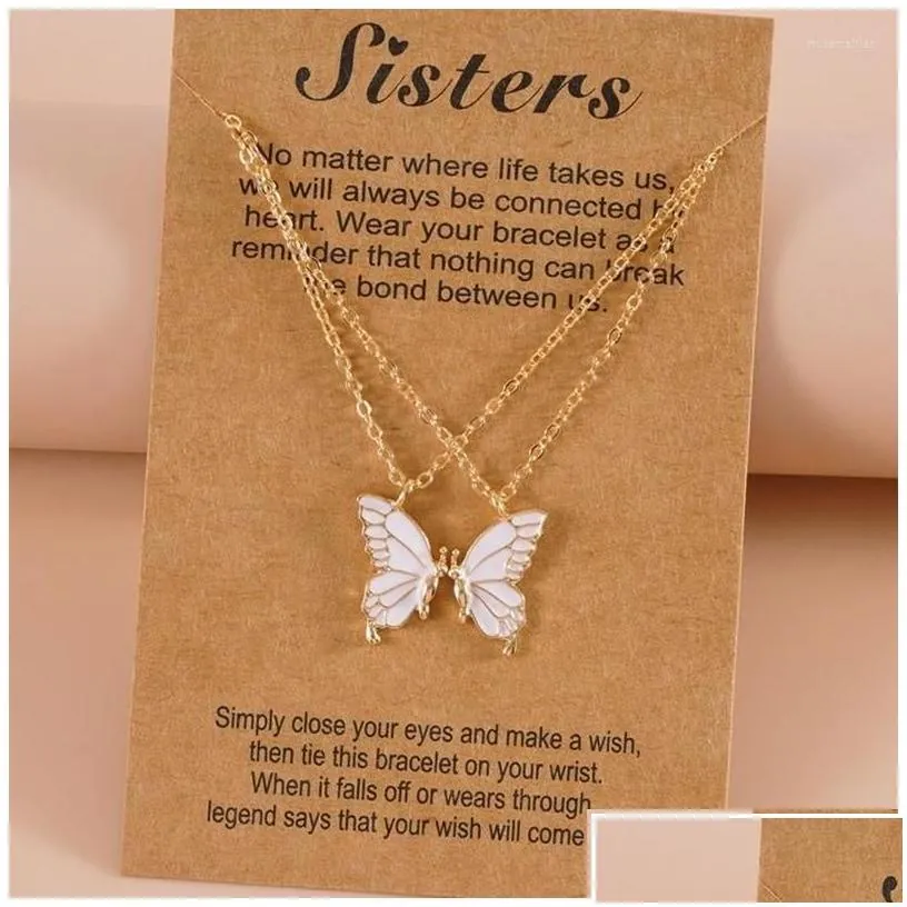 Pendant Necklaces 2Pcs Friend Sisters Suitable For 2 Girls Matching Butterfly Pendants Long Distance Friendship Jewelry T8De Drop Del Otuej