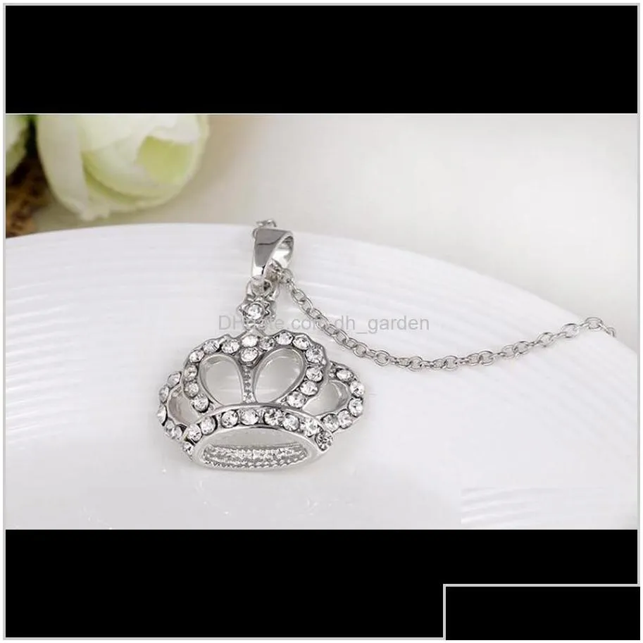  pendants drop delivery 2021 fashion gold plated crystal pendant necklace rhinestone crown wedding jewelry bride women girls chain