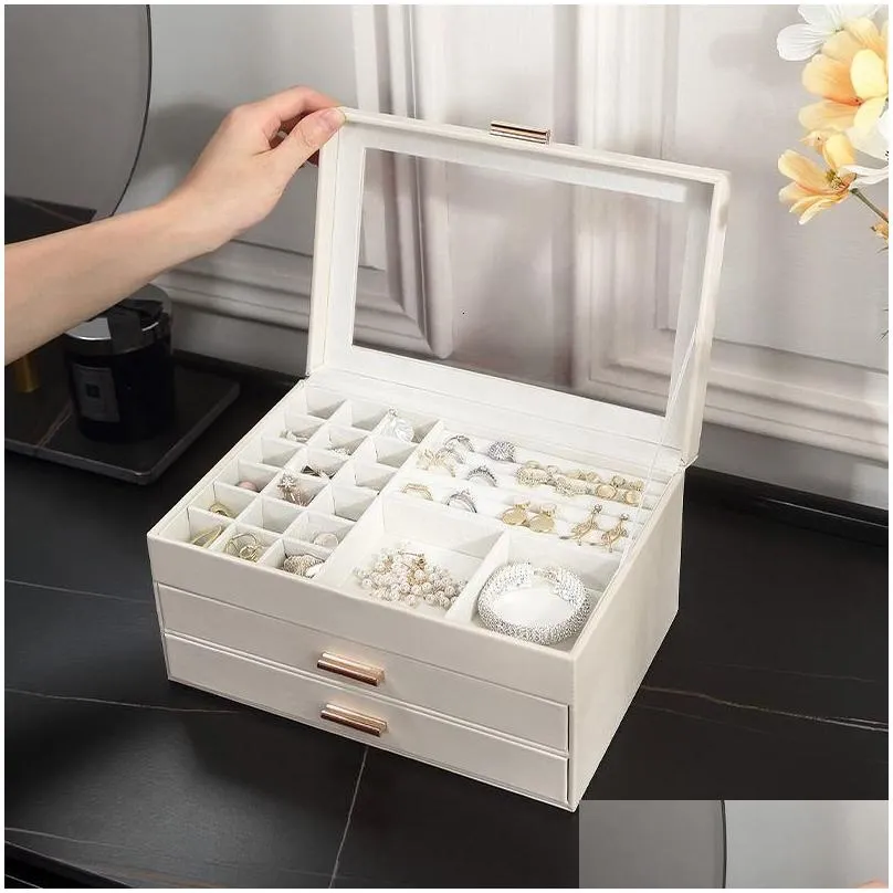 Jewelry Boxes Size Sml Organizer Display Travel Jewellery Case Portable Box Pu Storage Earring Holder 230313 Drop Delivery Otmck